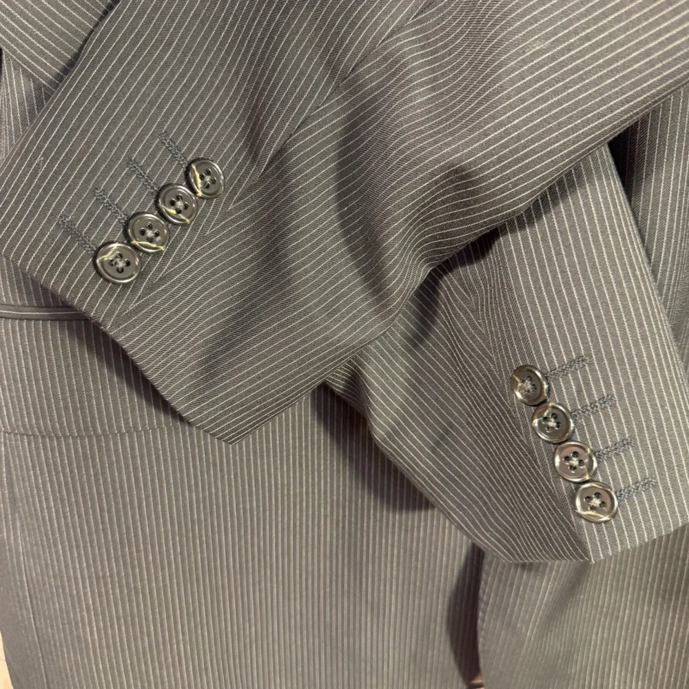 Tiglio‎ Luxe Blazer 42L Super 150s Wool Italy Black  Pinstripe Mens Sport Jacket